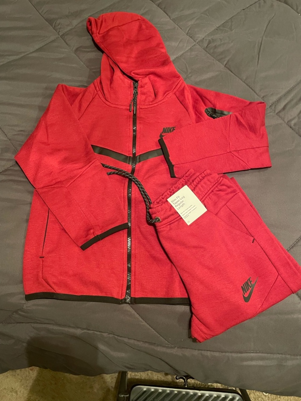Kids Nike Tech Burgundy Hoodie and Joggers with Black Accents